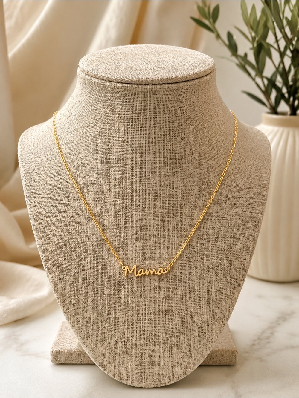 Mama Script Nameplate Necklace Gold Tone Dainty Minimalist Gift for Mom